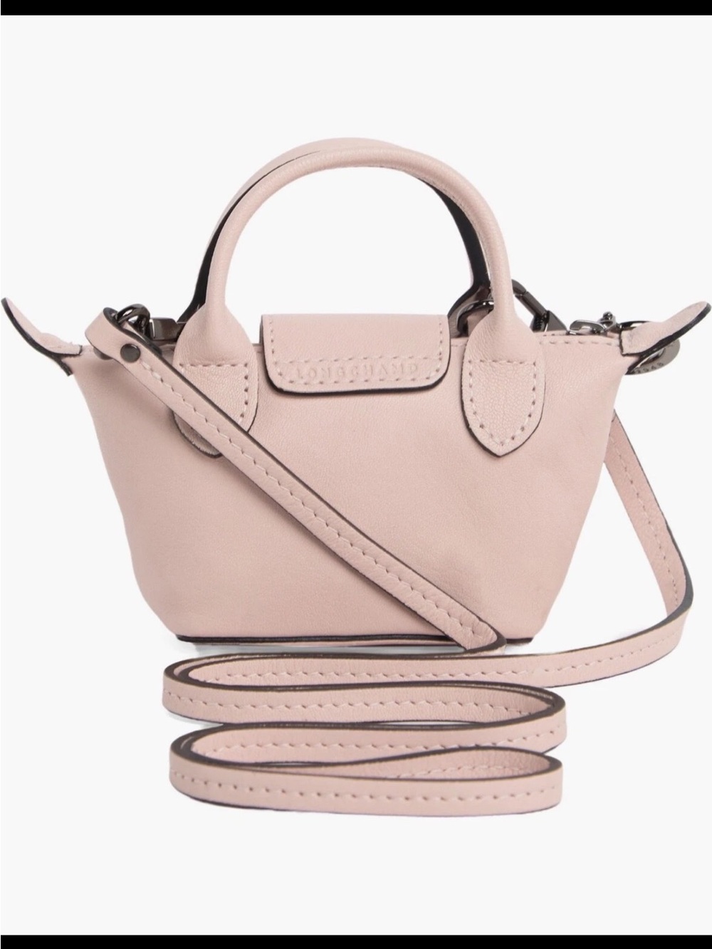 Longchamp Extra Small Le Pliage Nano Leather Crossbody Purse Pale Pink - Picture 2 of 9